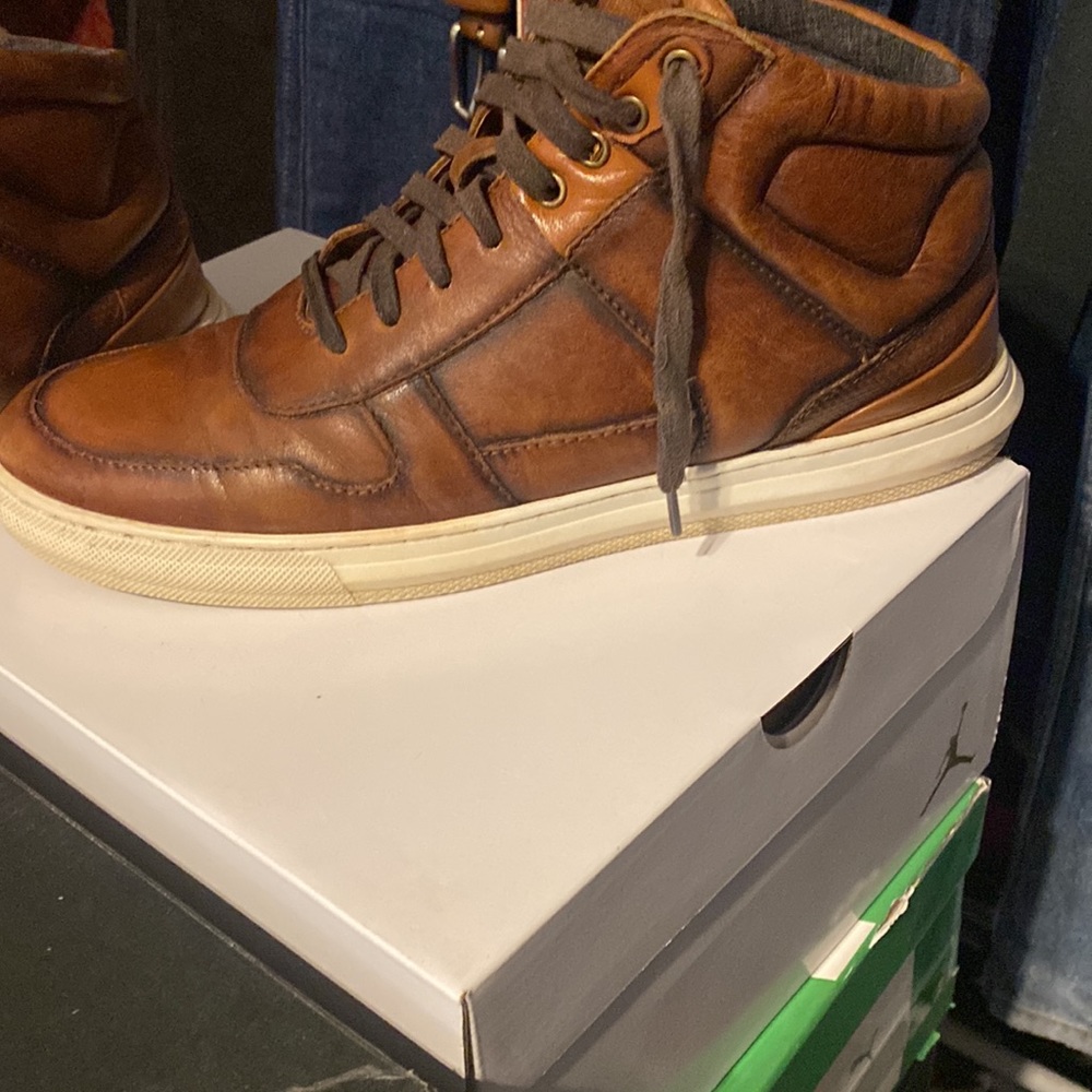 STEVE MADDEN COGNAC LEATHER HIGH TOP SNEAKERS SIZE MENS 9.5